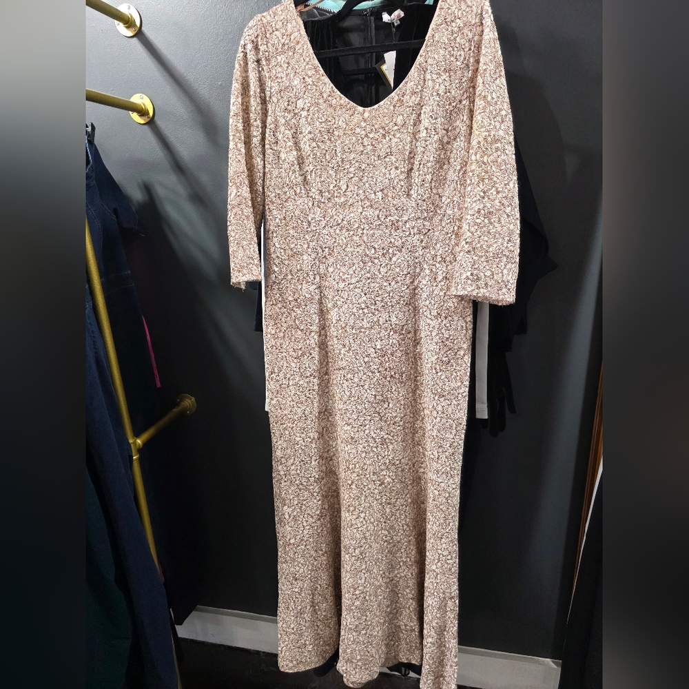 Alex Evenings Long Sleeve Beige Floral Dress